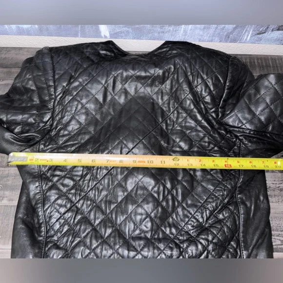 Caroline Moore black quilted leather jacket with gold-toned buttons SZ 10 - Picture 10 of 16